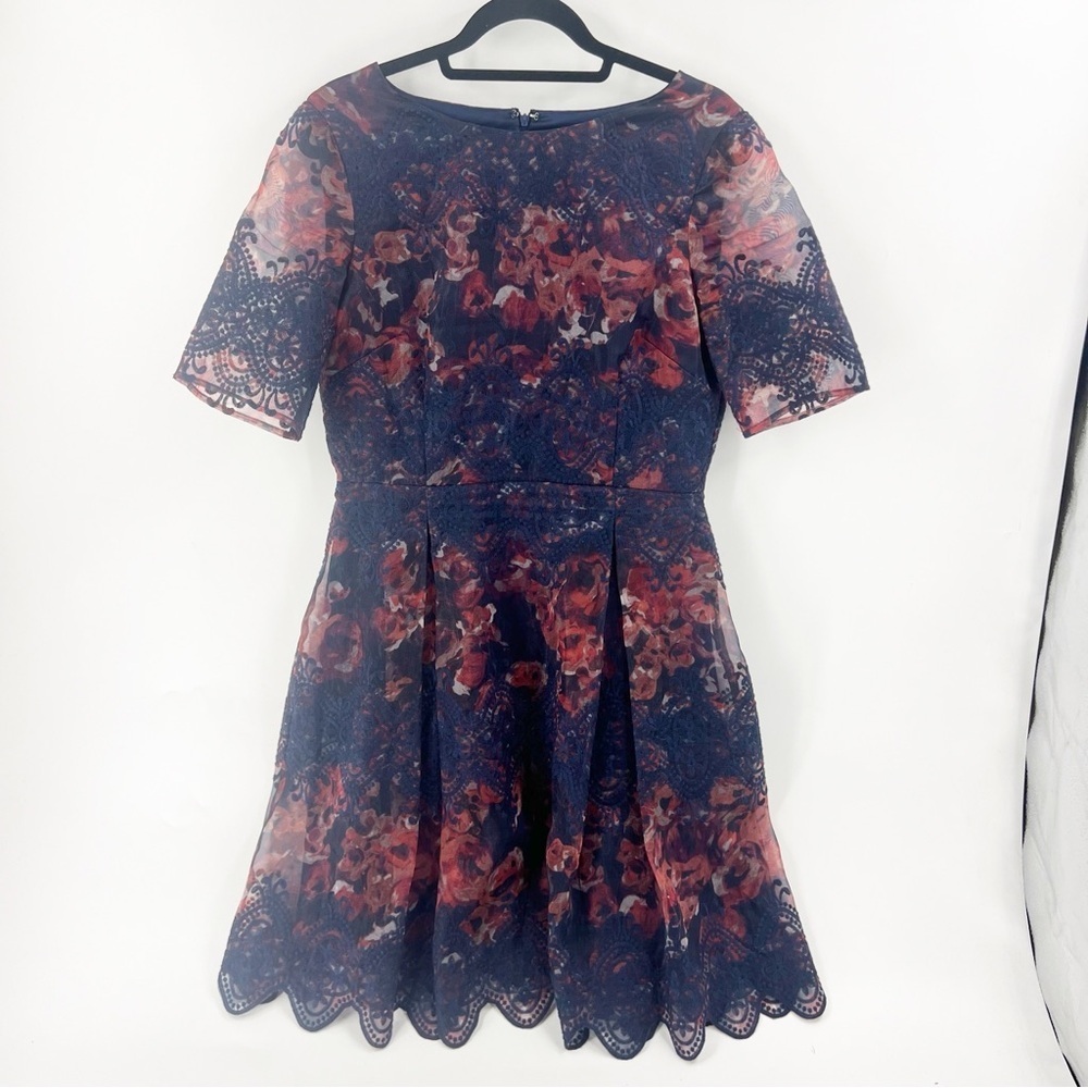 ✅ Katherine Kelly‎ Special Occasion Blue Embroidered Thread Fitted Dress Size 10